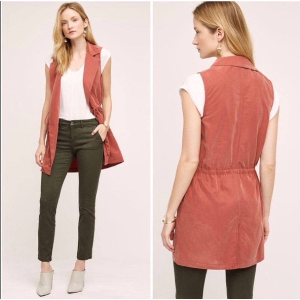 Anthropologie Elevenses Old Town Vest Womens Rust Orange Drawstring Boho XS